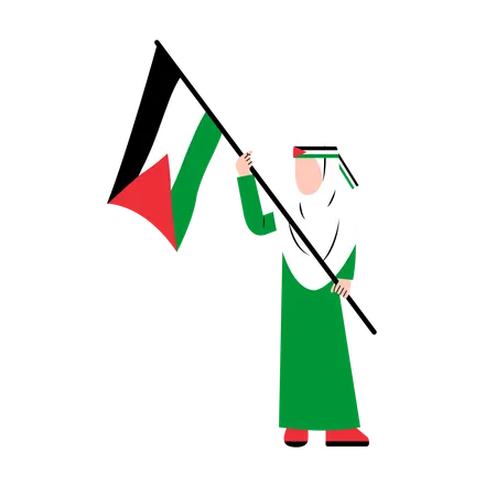 Fille hijab tenant le drapeau de la Palestine  Illustration