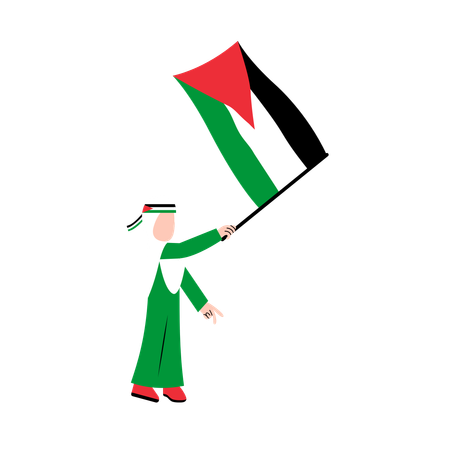 Fille hijab tenant le drapeau de la Palestine  Illustration