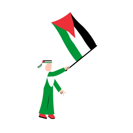 Fille hijab tenant le drapeau de la Palestine  Illustration