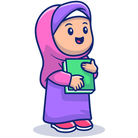 Fille hijab tenant un livre sacré  Illustration