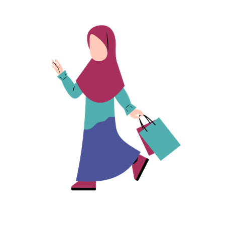 Fille Hijab Tenant Un Sac à Provisions  Illustration