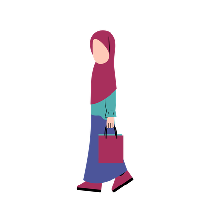 Fille Hijab Tenant Un Sac à Provisions  Illustration