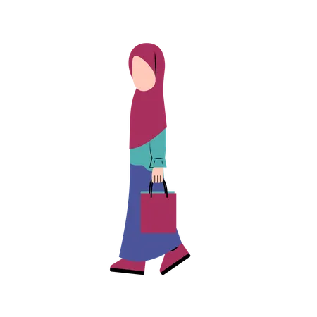 Fille Hijab Tenant Un Sac à Provisions  Illustration