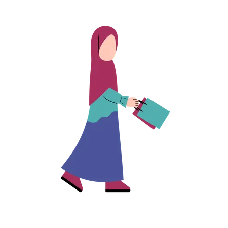 Fille Hijab Tenant Un Sac à Provisions  Illustration