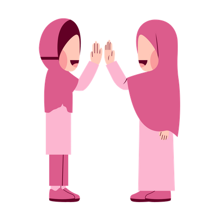 Filles Hijab Faisant Un High Five  Illustration