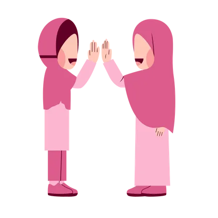 Filles Hijab Faisant Un High Five  Illustration