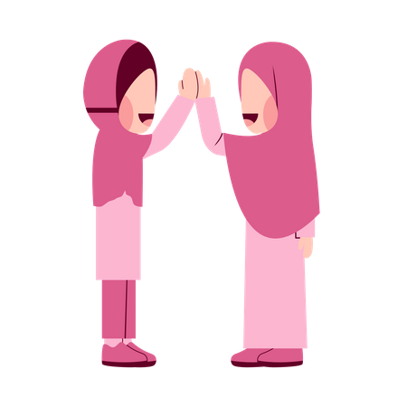 Filles Hijab Faisant Un High Five  Illustration