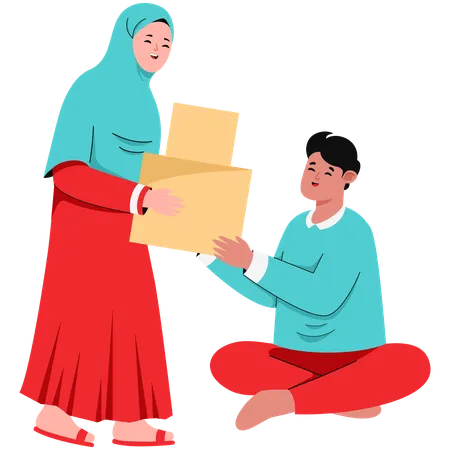 Hijab-Frau, die Spenden teilt  Illustration