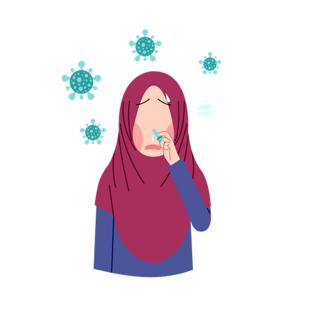 Frau mit Hijab erkältet sich  Illustration