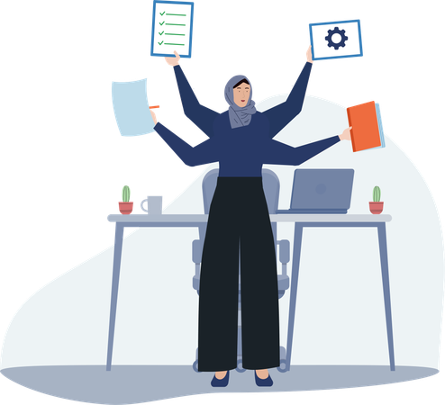 Hijab-Managerin macht Multitasking  Illustration