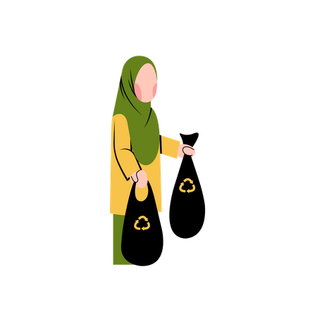 Hijab-Frau recycelt Müll  Illustration