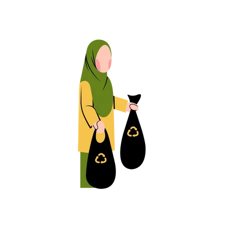 Hijab-Frau recycelt Müll  Illustration