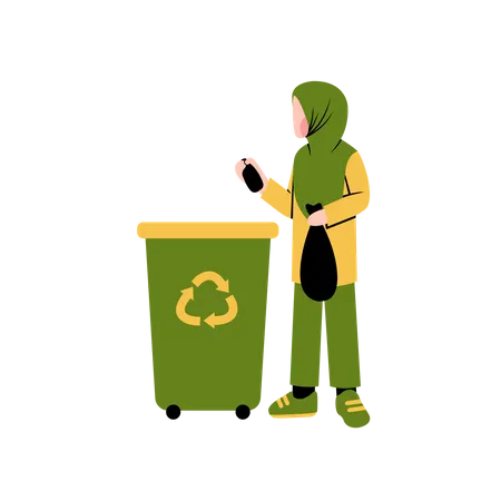 Hijab-Frau recycelt Müll  Illustration