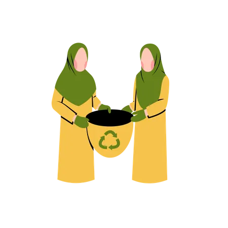 Hijab-Frauen sammeln Recyclingmüll  Illustration