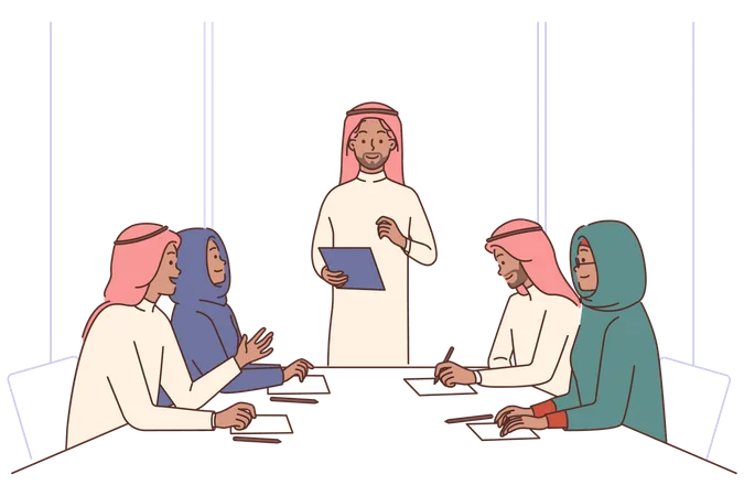 Hijab-Geschäftsleute sprechen in Besprechung  Illustration