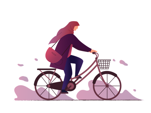 Garota hijab andando de bicicleta  Ilustração