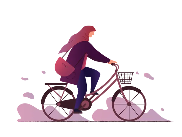 Garota hijab andando de bicicleta  Ilustração