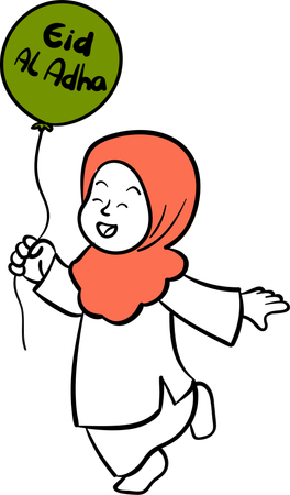 Hijab girl carrying  happy eid balloon  Illustration