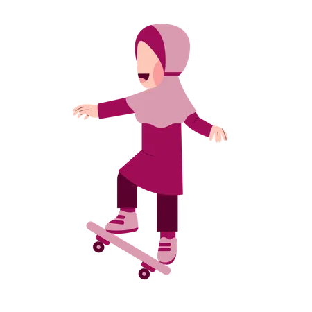 Hijab Girl Character Playing Skateboard Illustration