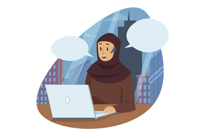 Hijab girl chat on laptop  Illustration
