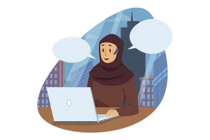 Hijab girl chat on laptop  Illustration