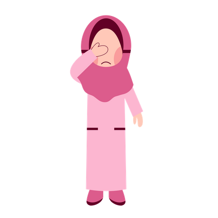 Hijab Girl colocou a mão esquerda na testa  Ilustração