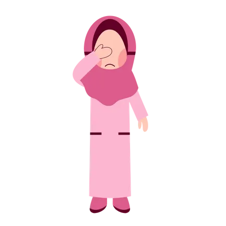 Hijab Girl colocou a mão esquerda na testa  Ilustração