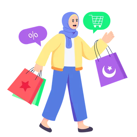 Hijab girl doing Eid Shopping  Illustration