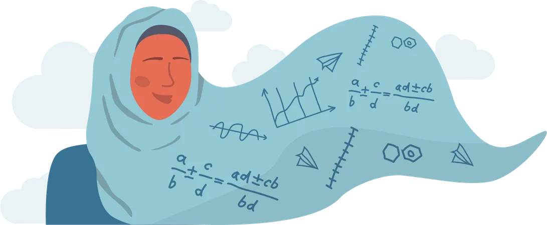Hijab girl doing maths study  Illustration