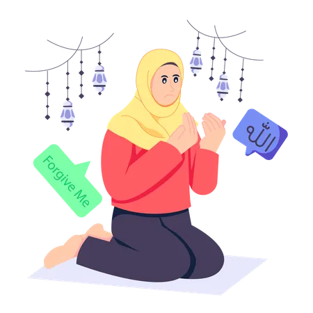 Hijab girl doing muslim prayer  Illustration