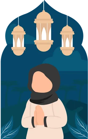 Hijab girl doing namaz Illustration