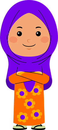 Garota hijab em pé com braço dobrável  Ilustração