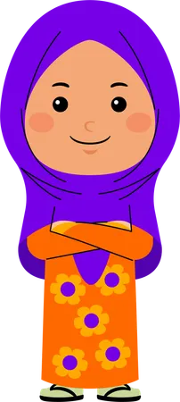 Garota hijab em pé com braço dobrável  Ilustração