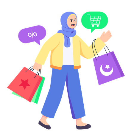 Garota Hijab fazendo compras no Eid  Ilustração