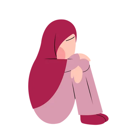 Hijab girl Feeling alone Illustration