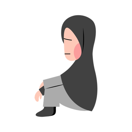 Hijab Girl Feeling Sad  イラスト