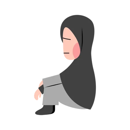 Hijab Girl Feeling Sad  Illustration