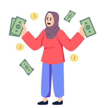 Hijab girl having Eid Money  イラスト