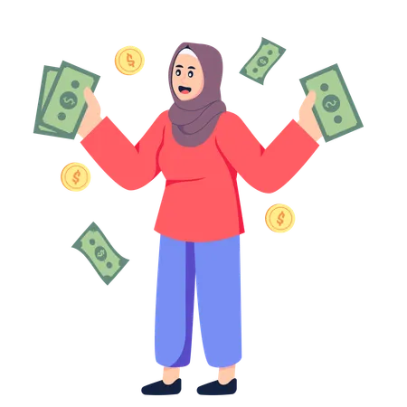 Hijab girl having Eid Money  Illustration