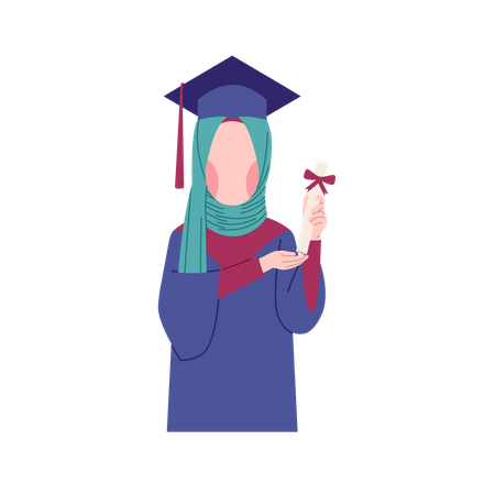 Hijab girl hold graduation degree Illustration