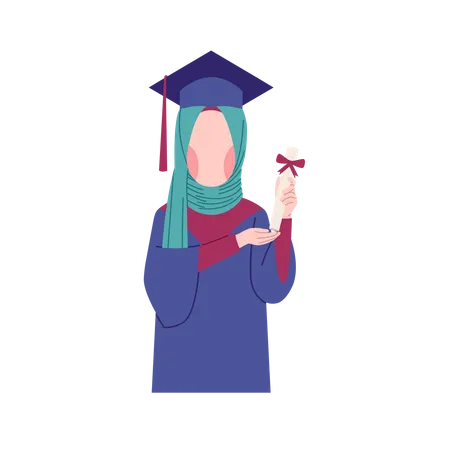 Hijab girl hold graduation degree Illustration