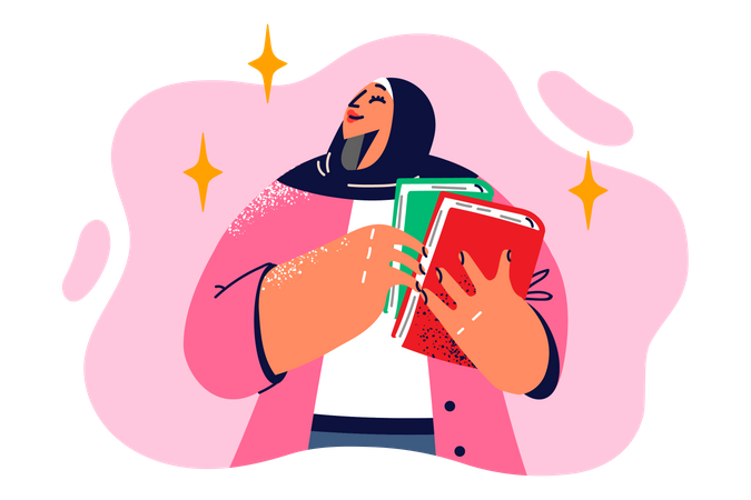 Hijab girl holding books  Illustration