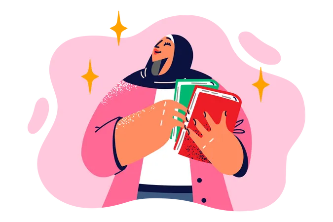 Hijab girl holding books  Illustration