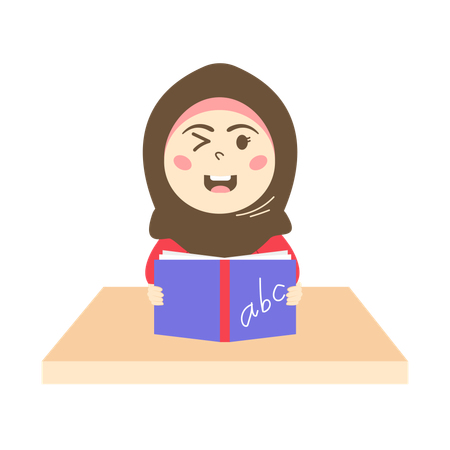 Hijab girl holding english book  Illustration