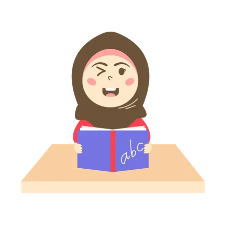 Hijab girl holding english book  Illustration