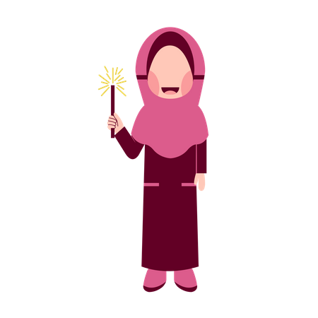 Hijab Girl holding Fireworks  Illustration