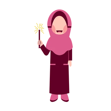 Hijab Girl holding Fireworks  Illustration