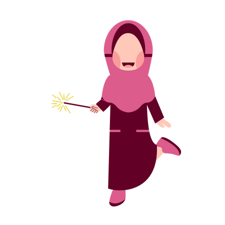 Hijab Girl holding Fireworks Illustration