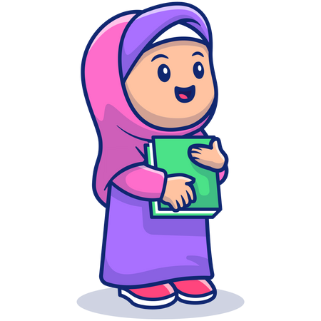 Hijab girl holding holy book Illustration