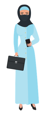 Hijab girl holding mobile and briefcase  Illustration